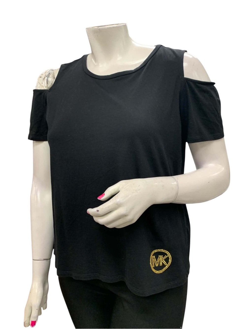 Michael Kors Black Cold-Shoulder Logo Tee Size XL - Picture 1 of 1